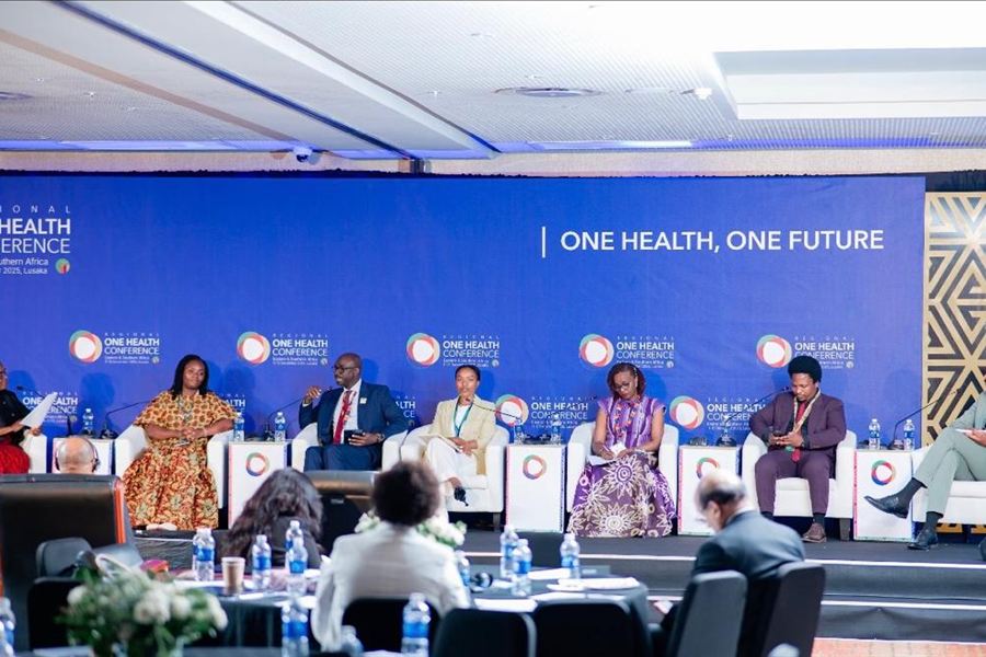 Panel session on stage at the Regional One Health Conference, Lusaka